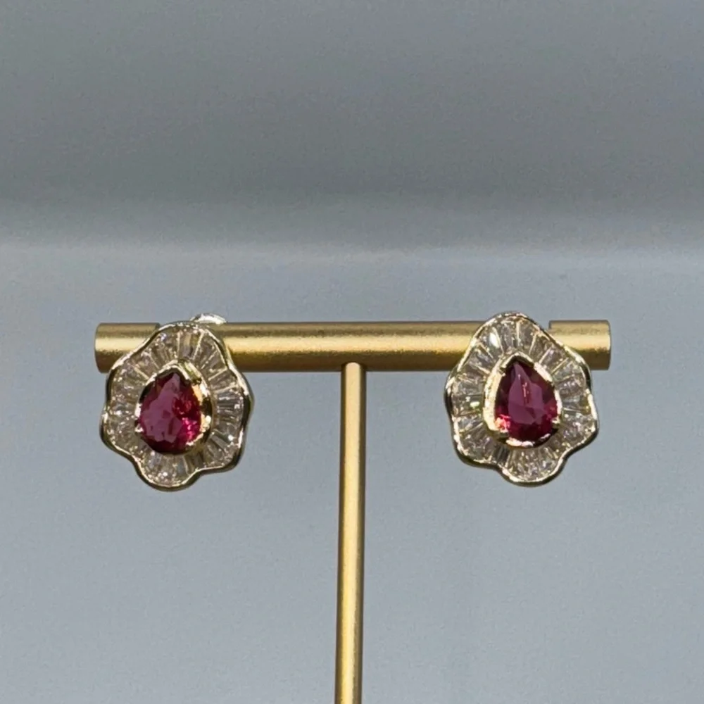 14k Pear Cut Ruby Earrings - Picture 12 of 15